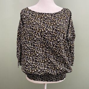 Michael Kors Smocked Blouse Top Short Sleeve Womens Large Lightweight Whimsigoth